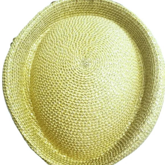 Elegant Gorgeous Gold tone Metallic bead Wedding Church Festival party Straw hat